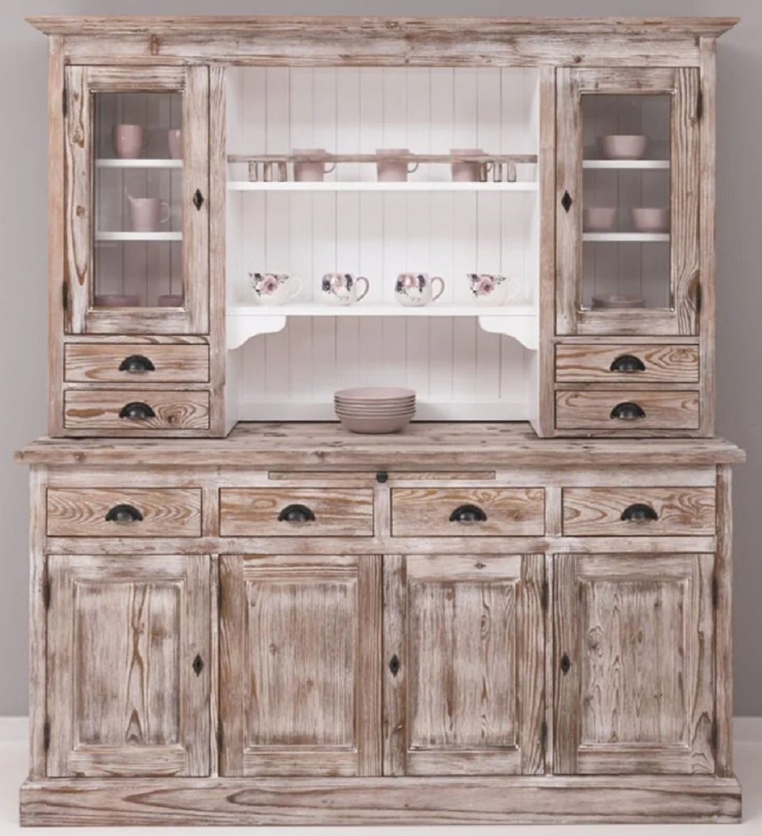 Casa Padrino armario de comedor de estilo campestre marr¨®n / blanco 180 x 50 x A. 197 cm - Armario de cocina de madera maciza - Muebles de comedor de estilo campestre