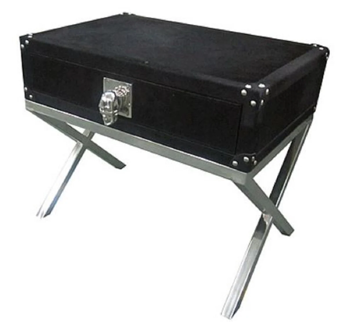 Casa Padrino mesa auxiliar de lujo con cajón negro / plata 60 x 40 x H. 50 cm - Muebles de Sala