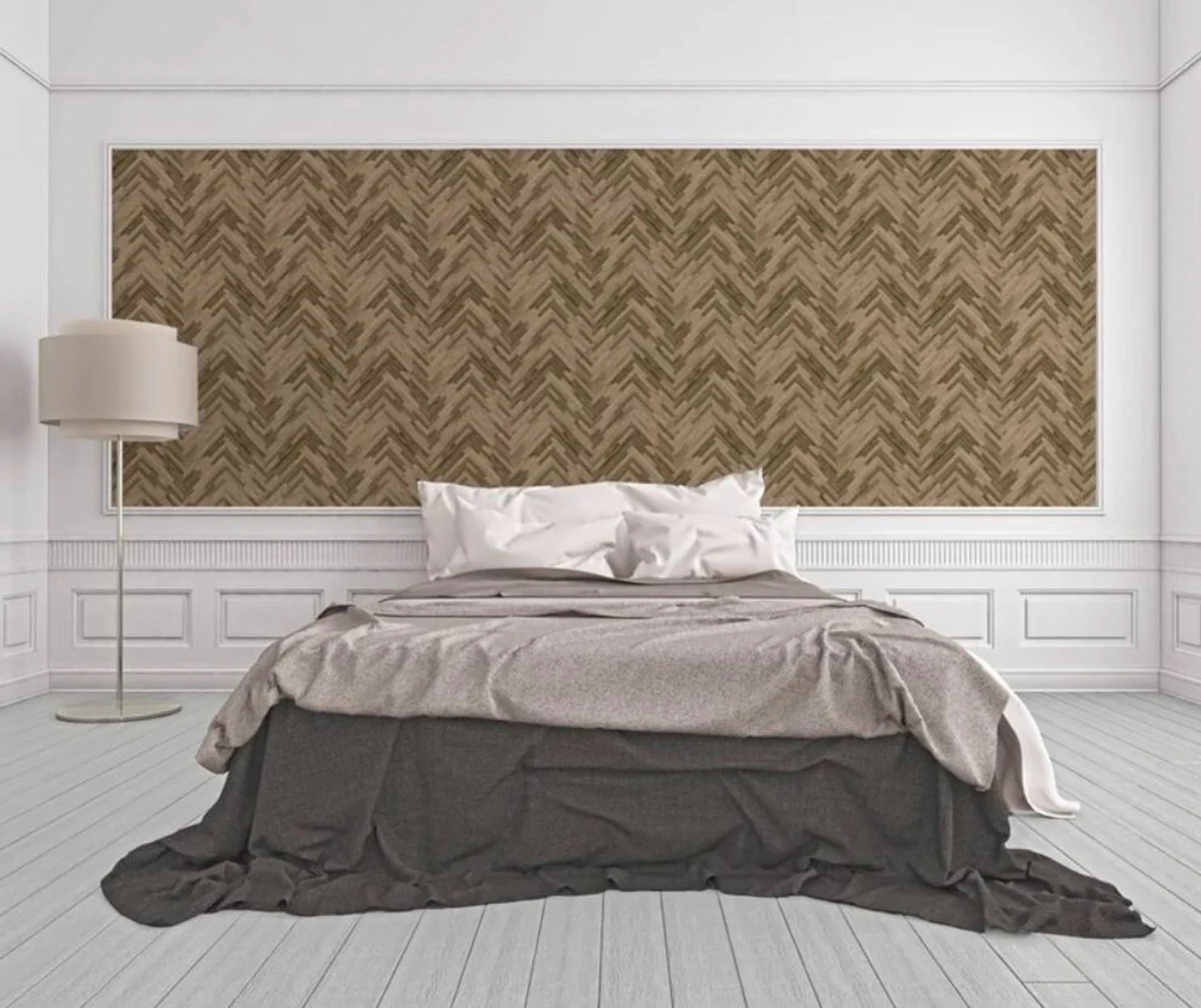 Papel Pintado no Tejido Barroco de Diseño Versace IV 37051-2 Beige / Marrón - Papel Pintado con Estructura de Madera - Alta Calidad