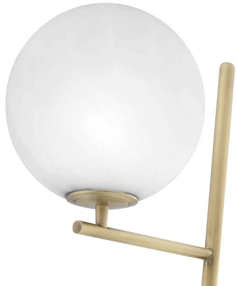 Casa Padrino lámpara de pie de lujo latón antiguo / negro / blanco 39 x 30 x A. 159 cm - Lámpara de pie moderna de metal con base de mármol y pantalla de vidrio redonda - Calidad de Lujo