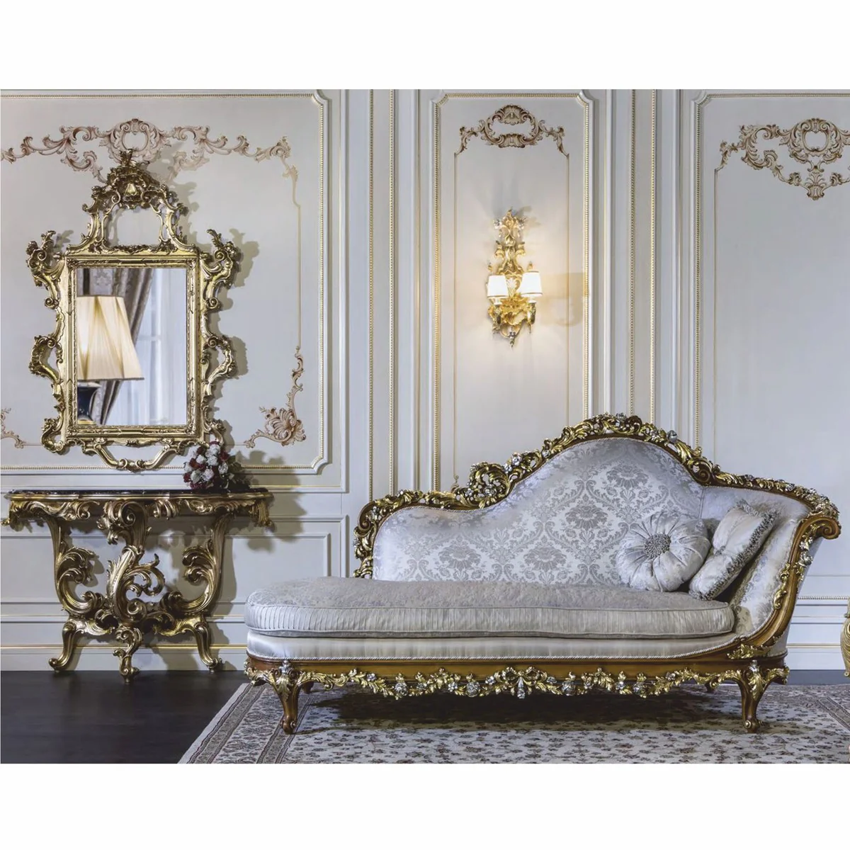Casa Padrino chaise longue barroco de lujo plata / marr¨®n / oro 239 cm - Hecho en Italia