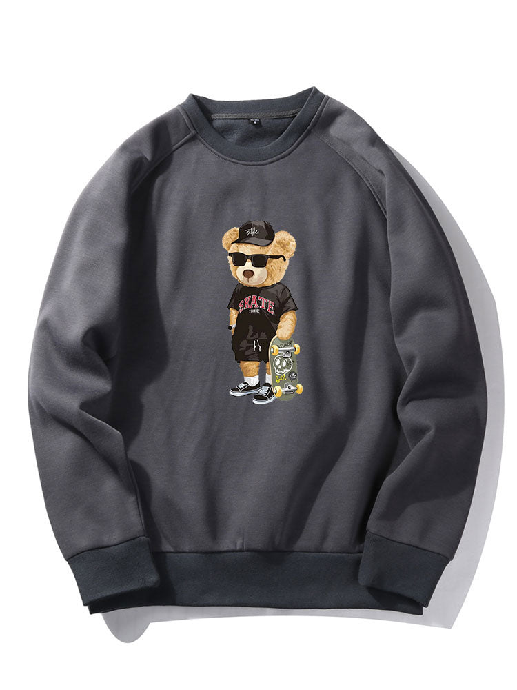Skate Bear Print Raglan Sleeves Sweatshirt