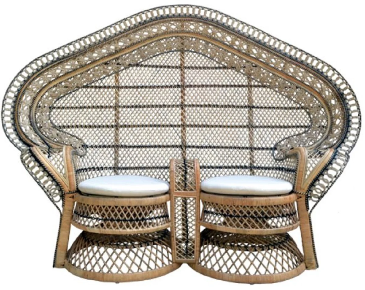 Casa Padrino sof¨¢ de jard¨ªn de rat¨¢n vintage natural / azul / blanco 200 cm