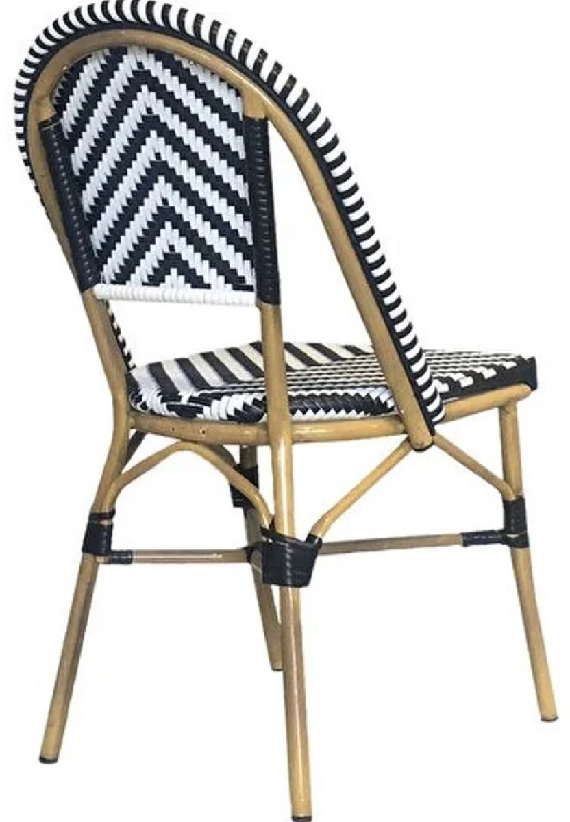 Casa Padrino conjunto de 8 sillas de comedor de lujo blanco / negro / beige 49 x 46 x A. 91 cm - Sillas de jard¨ªn de rat¨¢n - Muebles de comedor - Muebles de jard¨ªn - Muebles de lujo