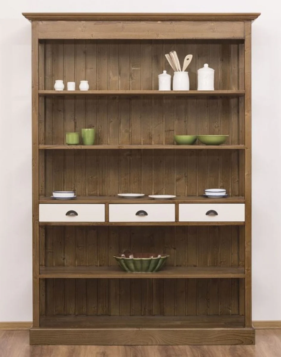 Casa Padrino armario de estante de estilo campestre marr¨®n / blanco 140 x 39 x A. 197 cm - Armario de estilo country con 3 cajones - Armario de cocina de madera maciza - Muebles de estilo campestre