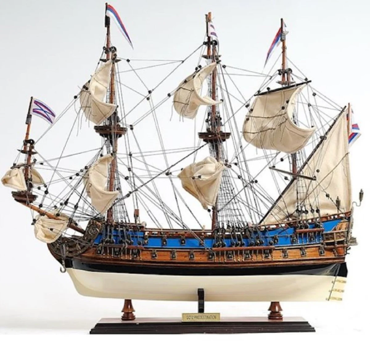 Casa Padrino buque insignia de lujo Goto Predestination con soporte de madera maciza 56 x 15 x A. 48 cm - Barco decorativo hecho a mano - Barco de Madera - Barco de Vela - Modelo de Barco