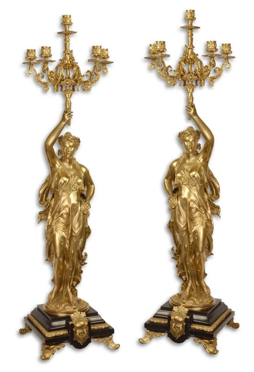 Casa Padrino juego de velas barrocas barrocas oro / negro 33,5 x 26 x H. 100 cm - Muebles Barrocos