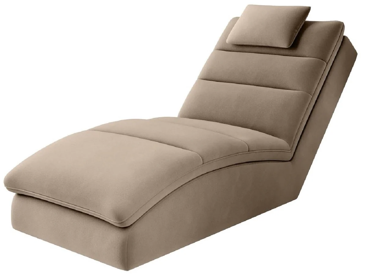 Casa Padrino chaise longue de terciopelo de lujo con coj¨ªn para la cabeza marr¨®n claro 170 cm