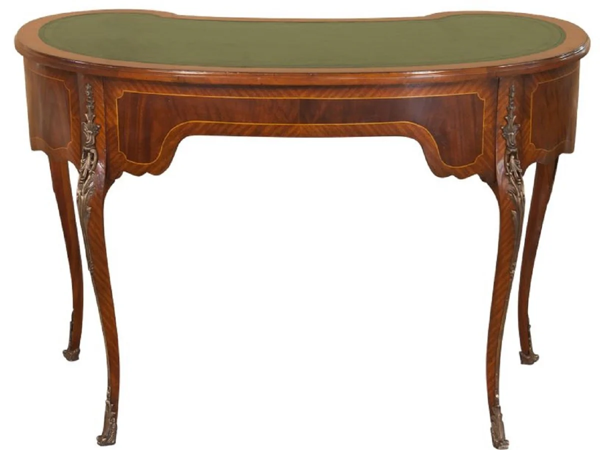 Casa Padrino escritorio barroco de lujo marr¨®n oscuro / marr¨®n claro / verde - Escritorio de caoba hecho a mano con 5 cajones - Mobiliario de oficina barroco noble