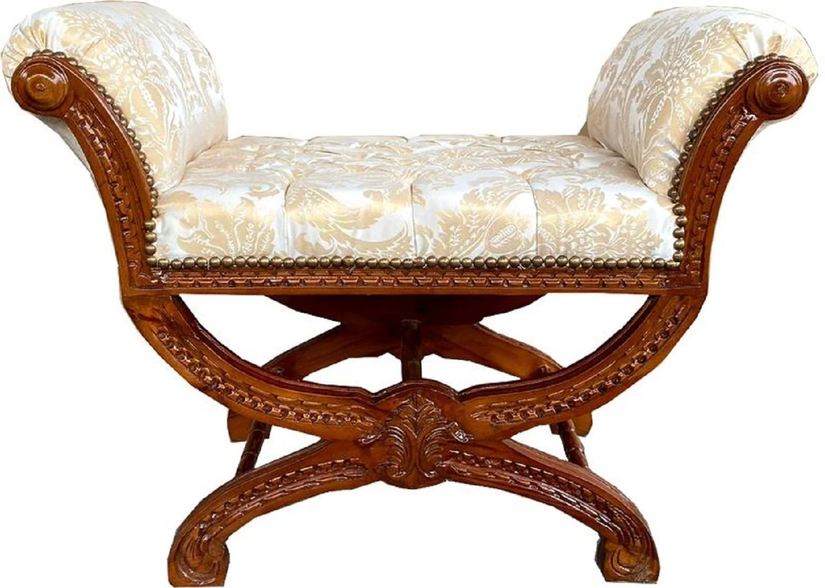 Casa Padrino taburete barroco blanco / oro / marr¨®n - Taburete de estilo antiguo hecho a mano con patr¨®n elegante - taburete de estilo barroco - Muebles Barrocos