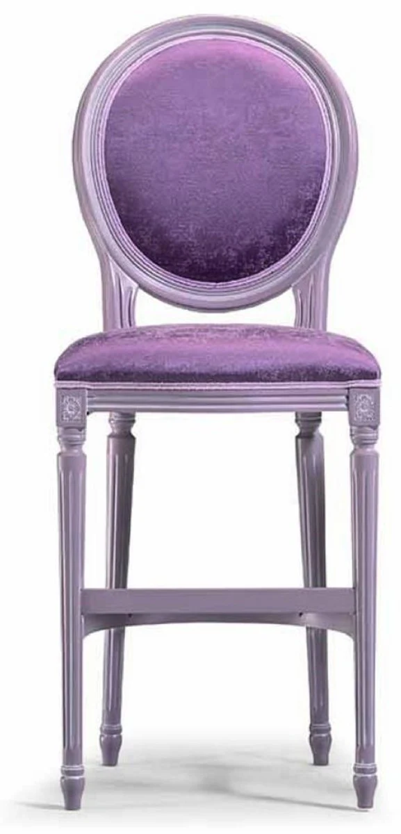 Casa Padrino Silla de Bar Barroco de Lujo P¨²rpura / Gris - Hecho en Italia
