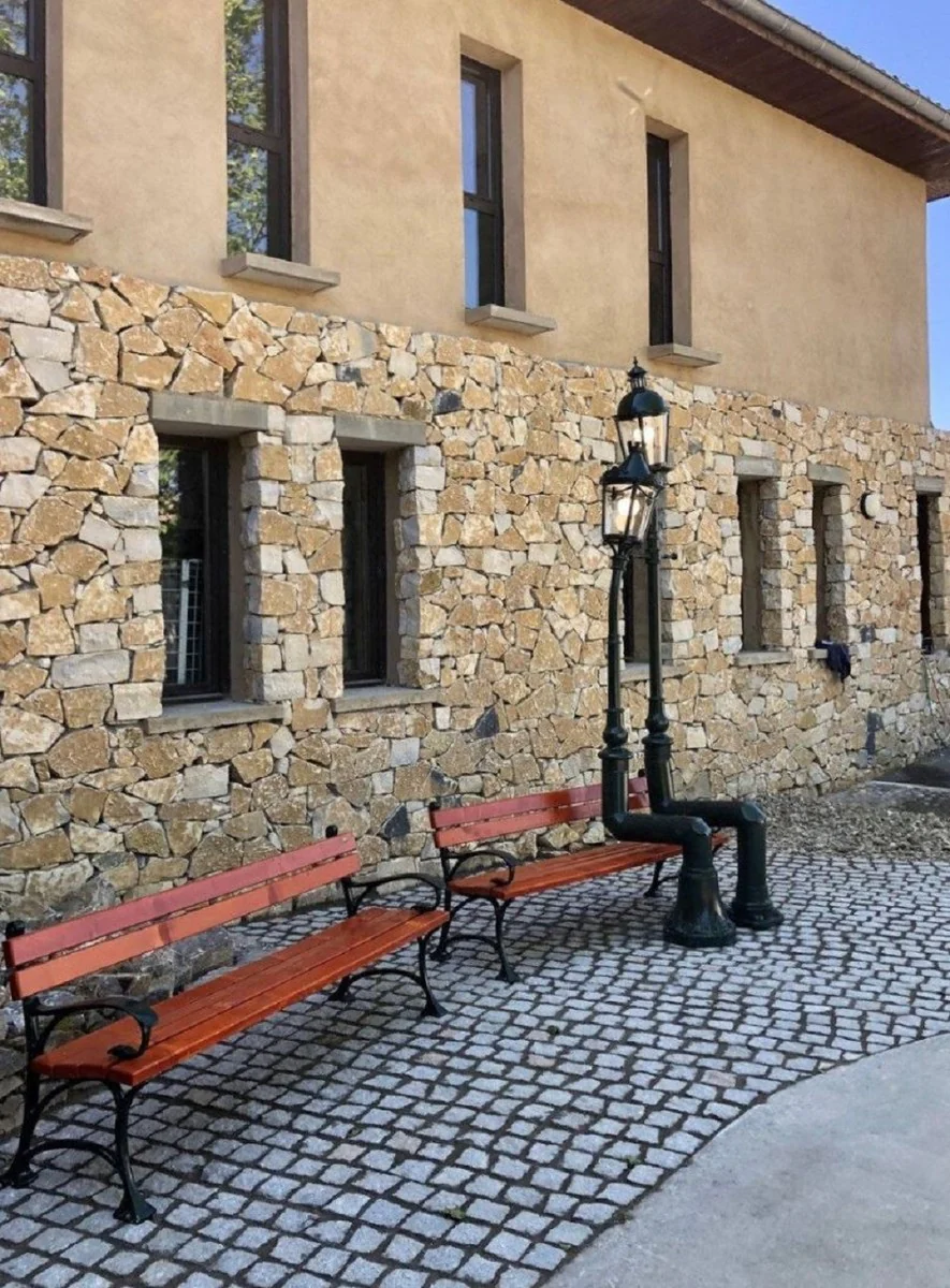 Casa Padrino linternas de jard¨ªn Art Nouveau con banco de jard¨ªn negro / marr¨®n - Iluminaci¨®n exterior