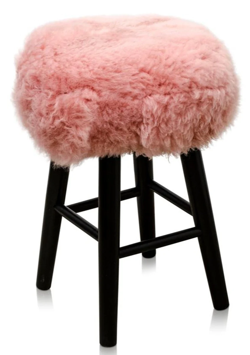 Casa Padrino Luxury Stool Pink / Black Ø 40 x H. 57 cm - Stool with Sheepskin