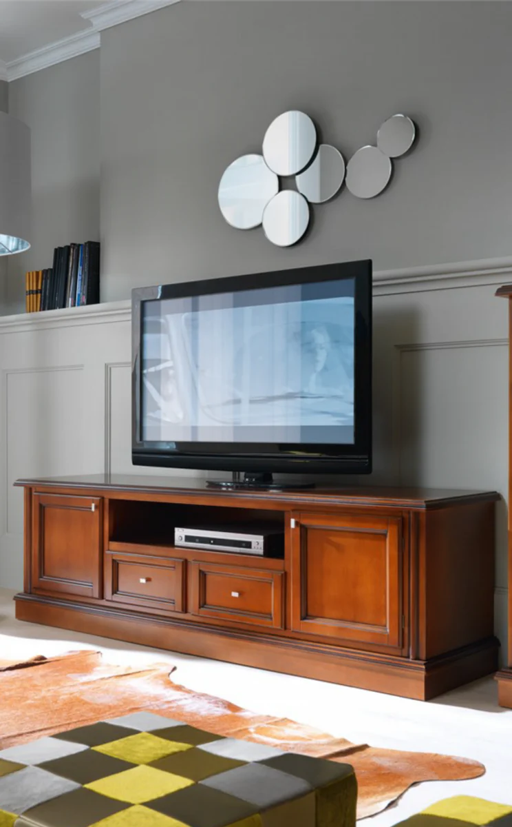 Casa Padrino cómoda de lujo Biedermeier TV 200 x 50 x H 61 cm - aparador mueble de TV muebles de madera marrón