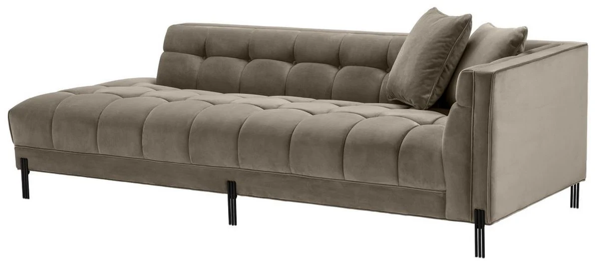 Casa Padrino sof¨¢ lounge de lujo greige / negro 223 x 95 x H. 68 cm - Sof¨¢ de Sala del Lado Derecho con Terciopelo Fino y 2 Almohadas