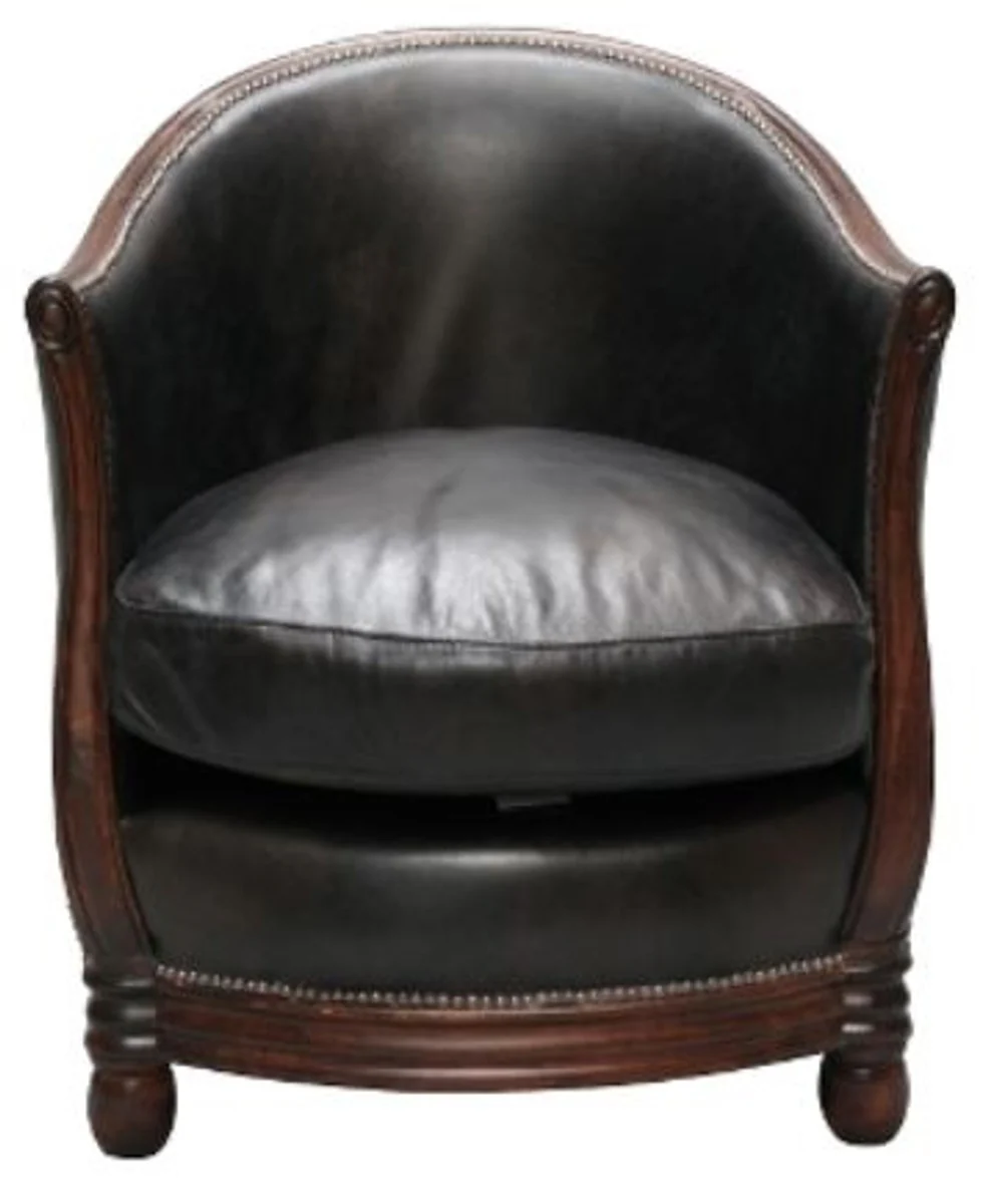 Casa Padrino luxury armchair black / dark brown 65 x 74 x H. 74 cm - Genuine Leather Living Room Furniture