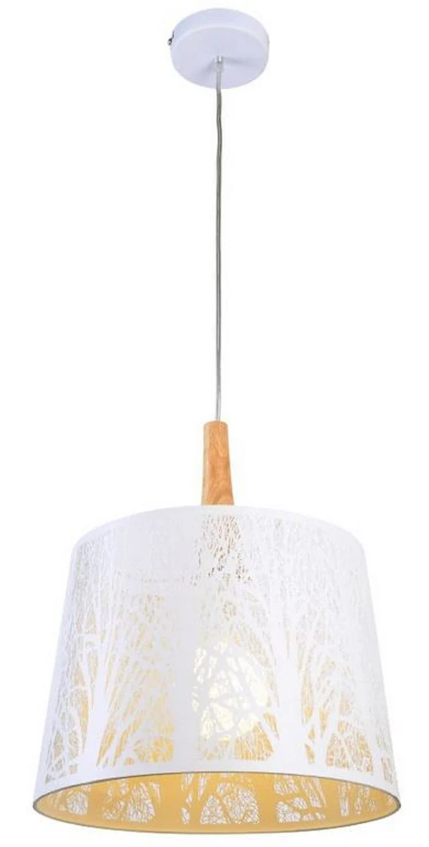 Casa Padrino lámpara colgante blanco / natural Ø 35 x H. 40 cm - Lámpara colgante con siluetas de árboles estampados