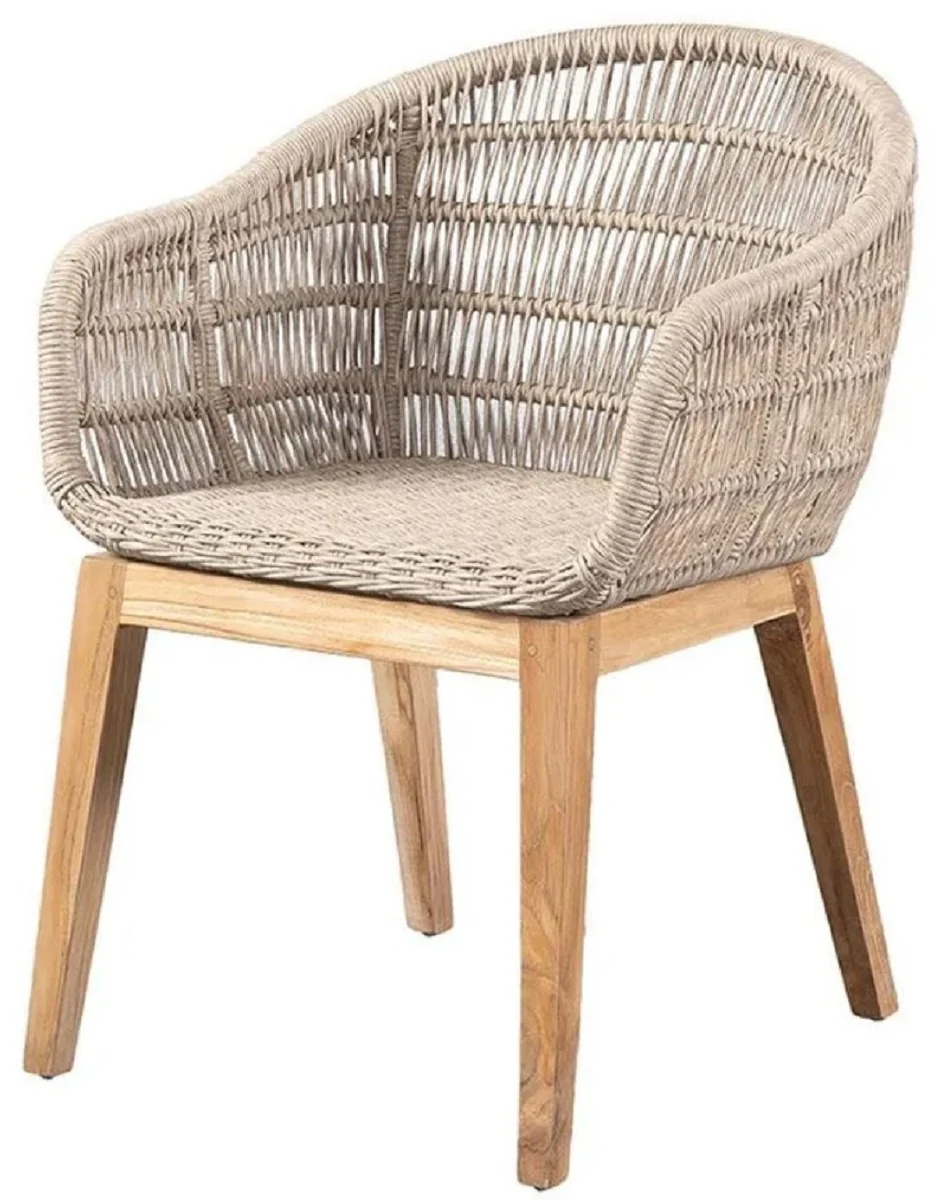 Casa Padrino silla de comedor de lujo gris / natural 60 x 60 x H. 80 cm - Silla de jard¨ªn de lujo con fino tejido de rat¨¢n - Muebles de comedor - Muebles de jard¨ªn - Muebles de rat¨¢n de lujo