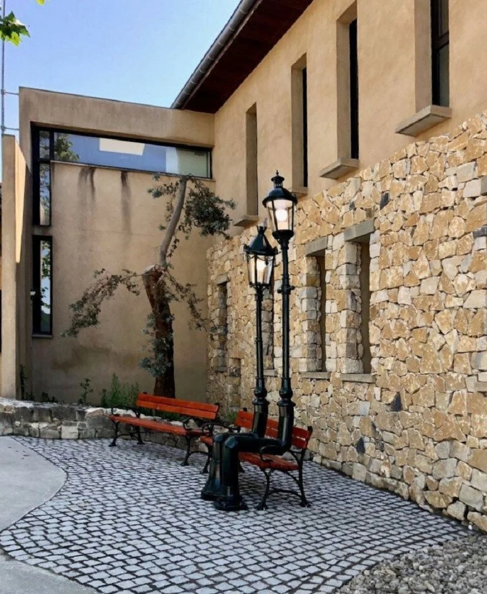 Casa Padrino linternas de jard¨ªn Art Nouveau con banco de jard¨ªn negro / marr¨®n - Iluminaci¨®n exterior