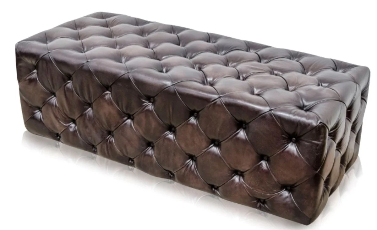 Casa Padrino lujoso Chesterfield taburete de piede cuero genuino yeso rojo 144 x 64 x H. 46 cm - Muebles de Lujo