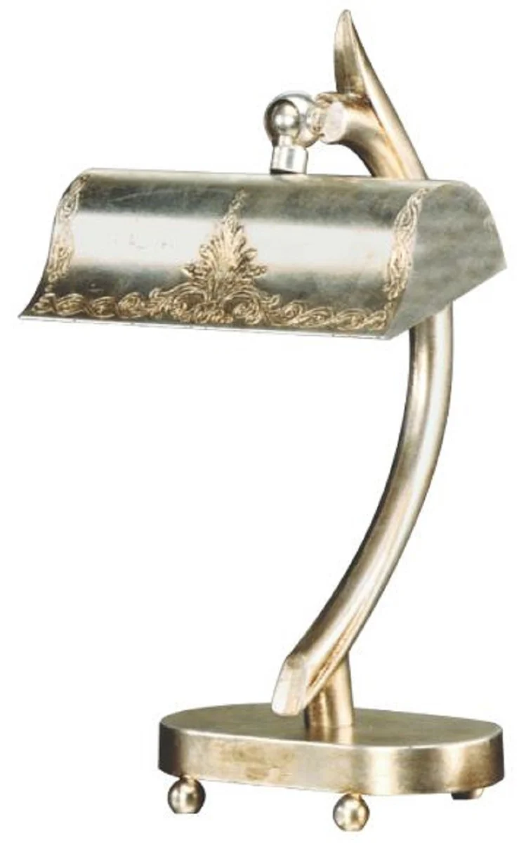 Casa Padrino lámpara de escritorio Art Nouveau de lujo plata 19 x 18 x A. 33 cm - Lámpara de mesa de latón elegante con pantalla giratoria - Luces Barrocos y Art Nouveau