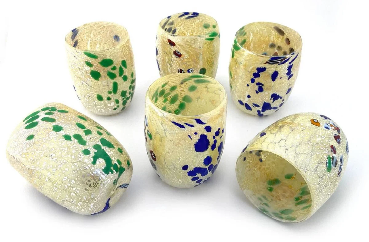 Casa Padrino conjunto de 6 vasos de agua de cristal de Murano de lujo blanco ? 8 x A. 10,5 cm - Hecho en Italia