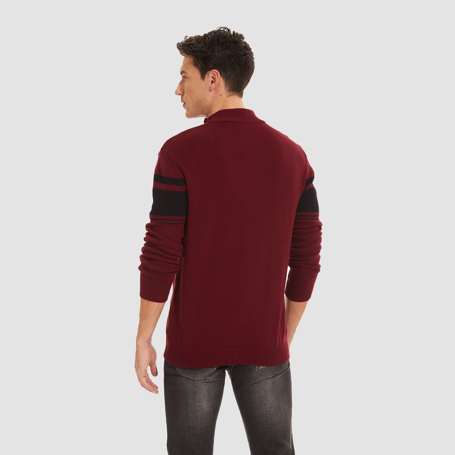 Men's Sweater Half Zipper Turtleneck Warm Pullover Slim Fit Casual Comfortable Striped Knitted Sweaters