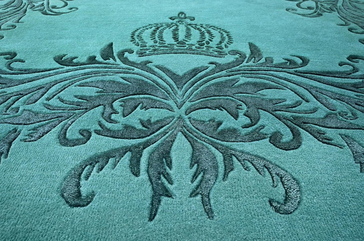 Pomp??s de Casa Padrino alfombra barroco de lujo corona de Harald Gl??ckler verde 200 x 300 cm