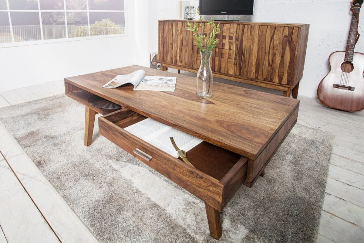 Mesa de centro de madera maciza de diseño Casa Padrino nature 120 x 40 cm - mesa de salón