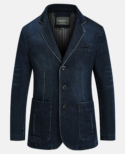 Solid Denim Lapel Neck Blazer