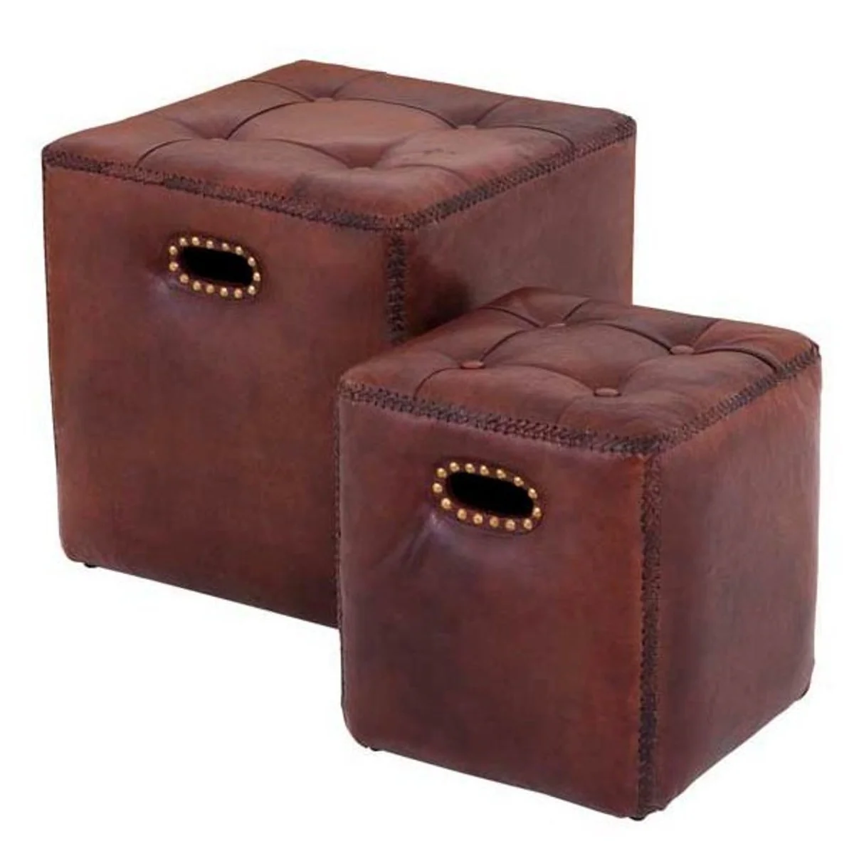 Casa Padrino taburete de cuero marrón de lujo situado - muebles de cuero (2 taburetes)