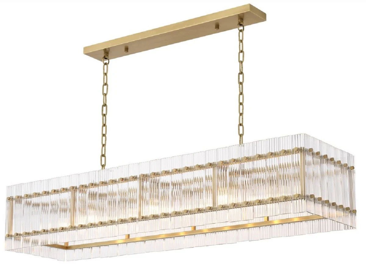 Casa Padrino lámpara de araña de lujo latón antiguo 140,5 x 39 x A. 27 cm - Lámpara de araña rectangular de hotel y restaurante - Colección de Lujo