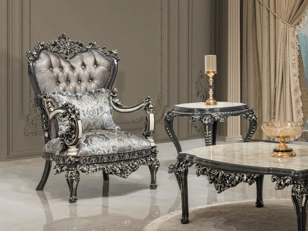 Casa Padrino mesa auxiliar barroco de lujo blanco / beige / negro / oro - Mesa de madera maciza hecha a mano en estilo barroco - Muebles de sal¨®n de lujo en estilo barroco - Muebles barrocos