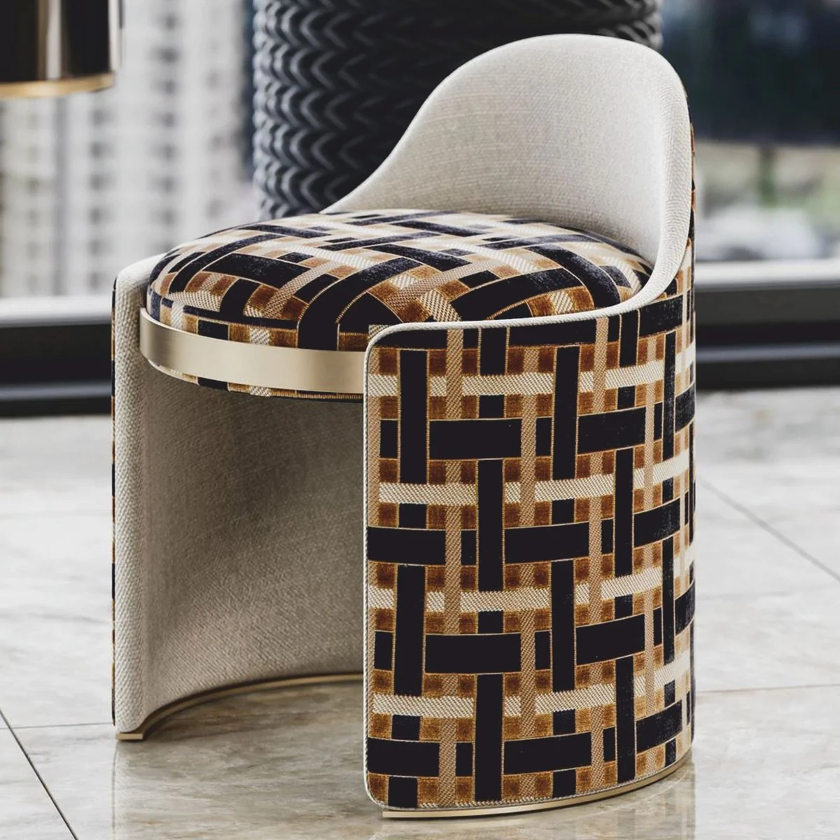 Casa Padrino Taburete de Lujo Marr¨®n / Gris / Lat¨®n Al. 60 cm - Muebles de Hotel de Lujo