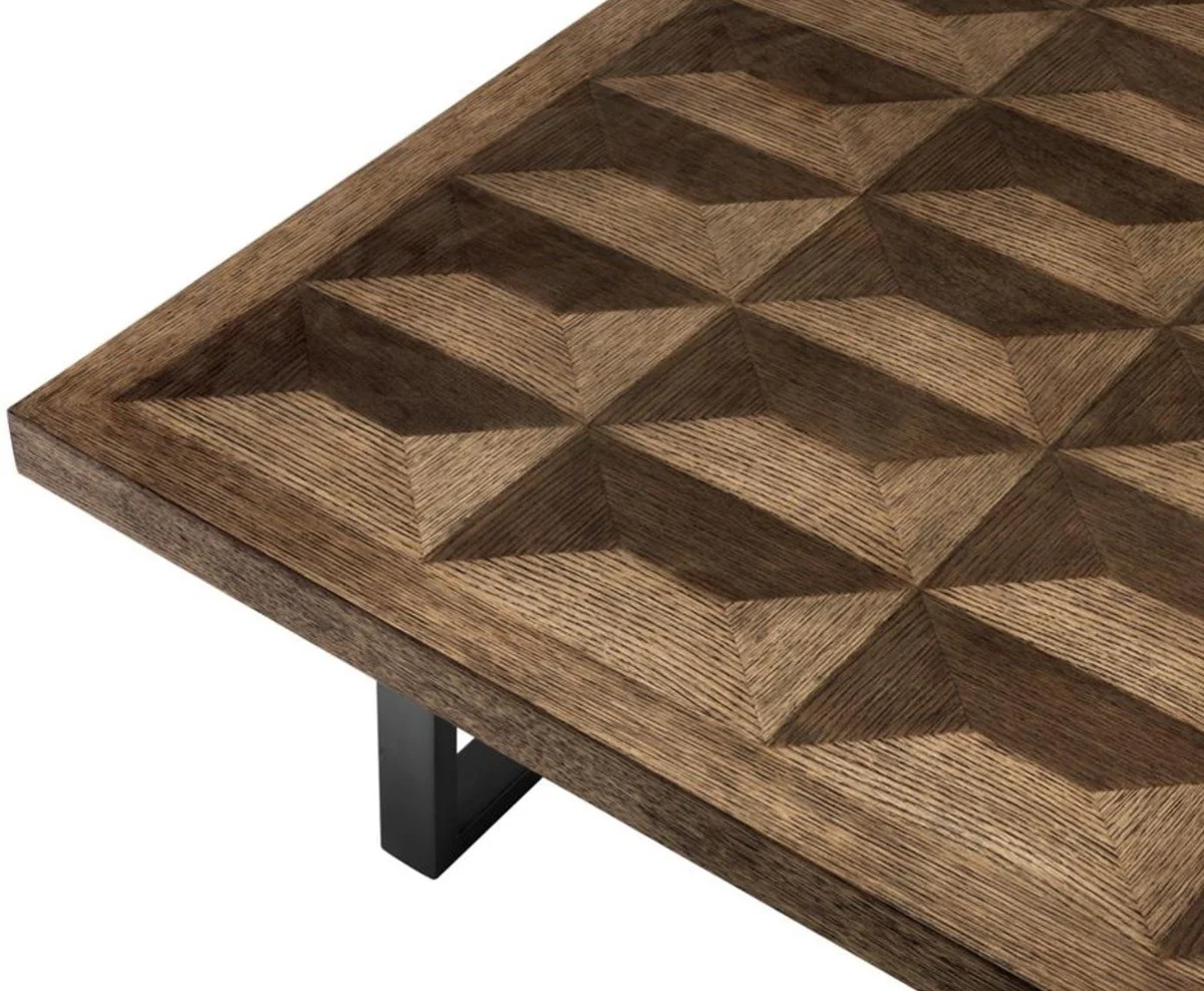 Casa Padrino Mesa de Centro Marrón / Bronce 100 x 100 x H. 43 cm - Mesa de Sala de Lujo con Sobre de Madera de Chapa de Roble