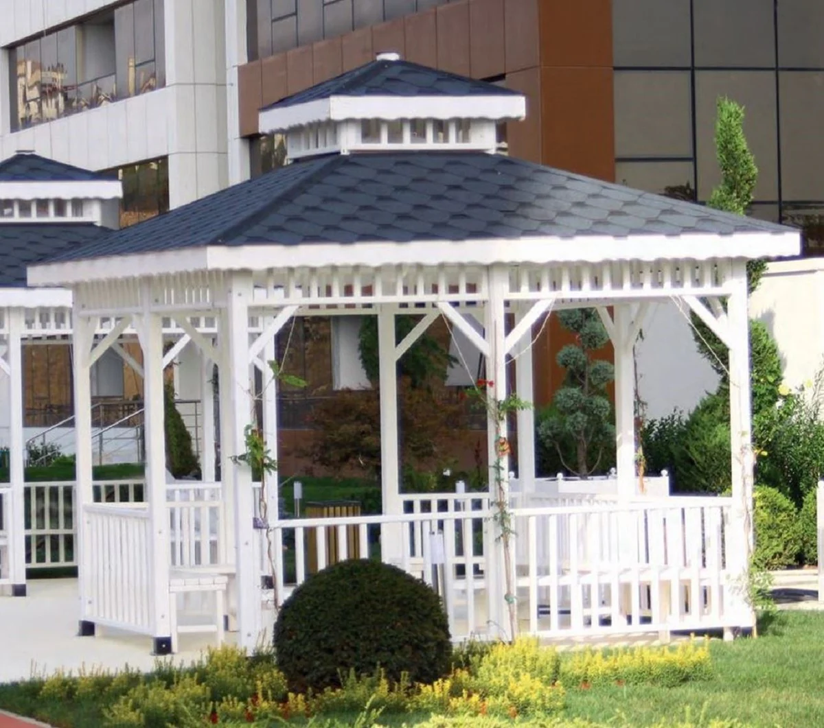 Casa Padrino pabell¨®n con bancos blanco / azul 400 x 400 x A. 400 cm - Muebles de jard¨ªn y parque