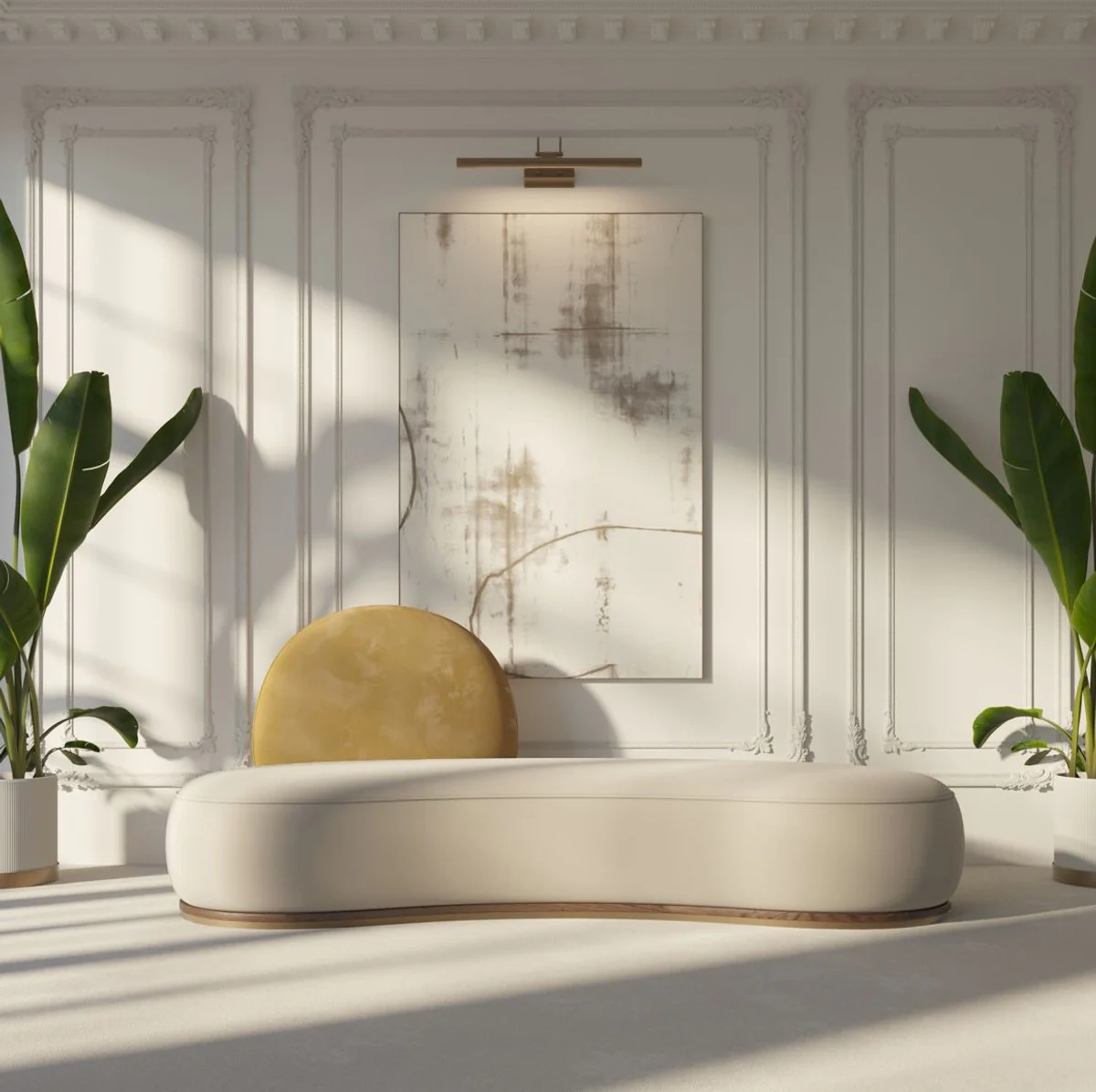 Casa Padrino sof¨¢ de terciopelo de lujo gris / beige / marr¨®n / lat¨®n 230 x 100 x A. 86 cm - Sof¨¢ de sal¨®n curvo - Sof¨¢ de hotel - Muebles de sal¨®n - Muebles de hotel - Muebles de lujo