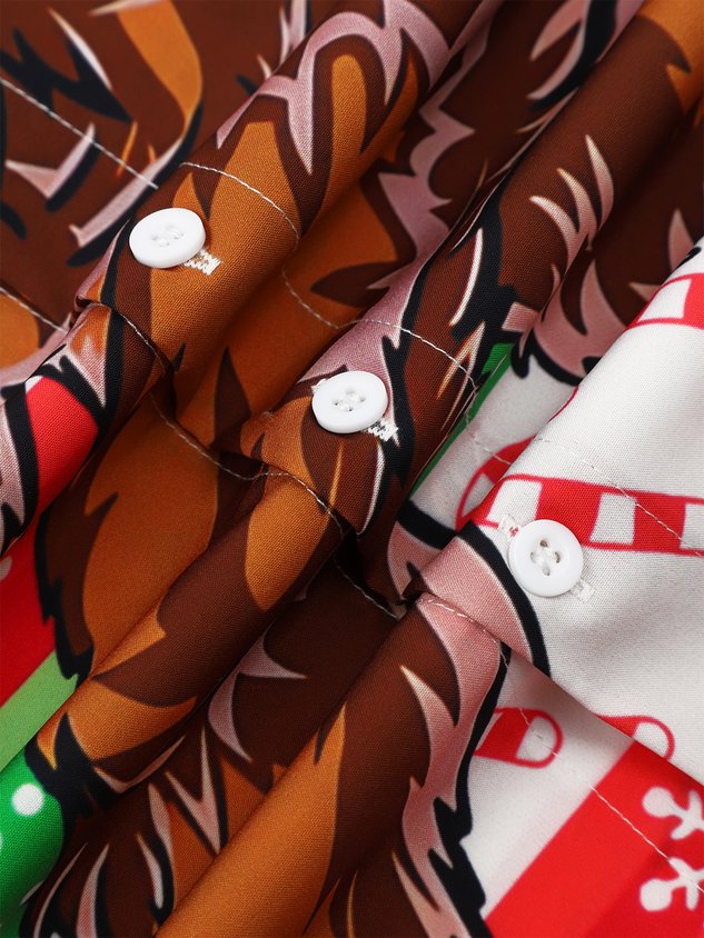 Christmas Big Foot Chest Pocket Short Sleeve Casual Shirt