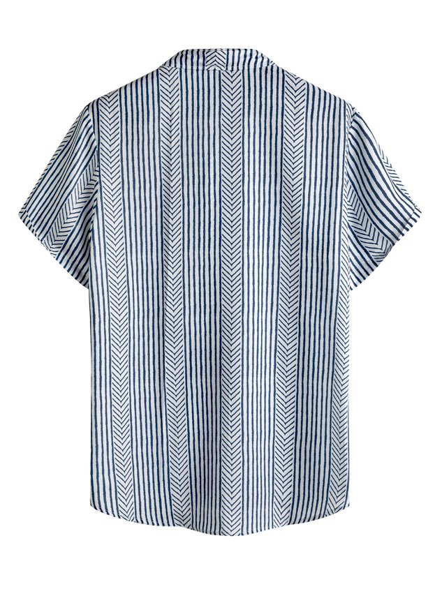 Shirts For Father Retro Striped Chest Pocket Short Sleeve Shirt
