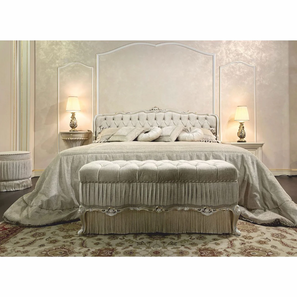 Casa Padrino banco barroco de lujo blanco / oro 132 cm - Muebles barrocos - Hecho en Italia
