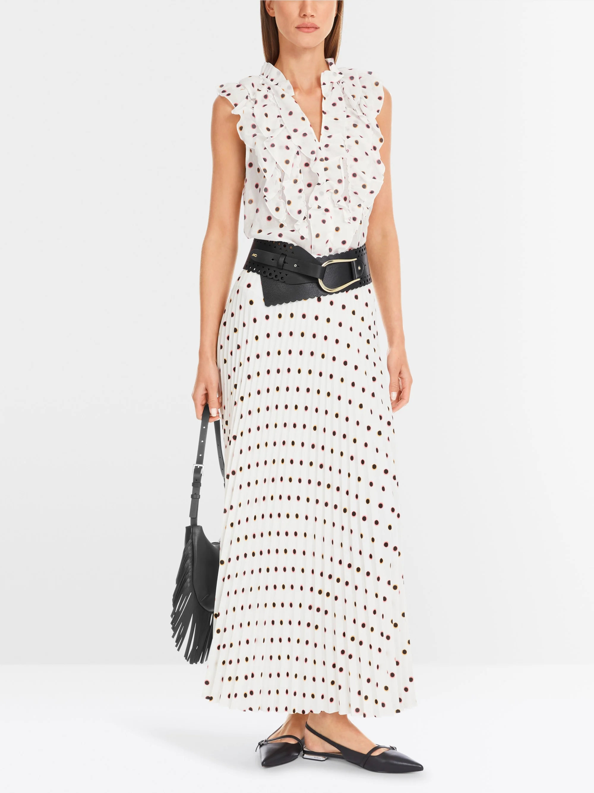 Marc-Cain Maxi Pleated Skirt with Polka Dot Print