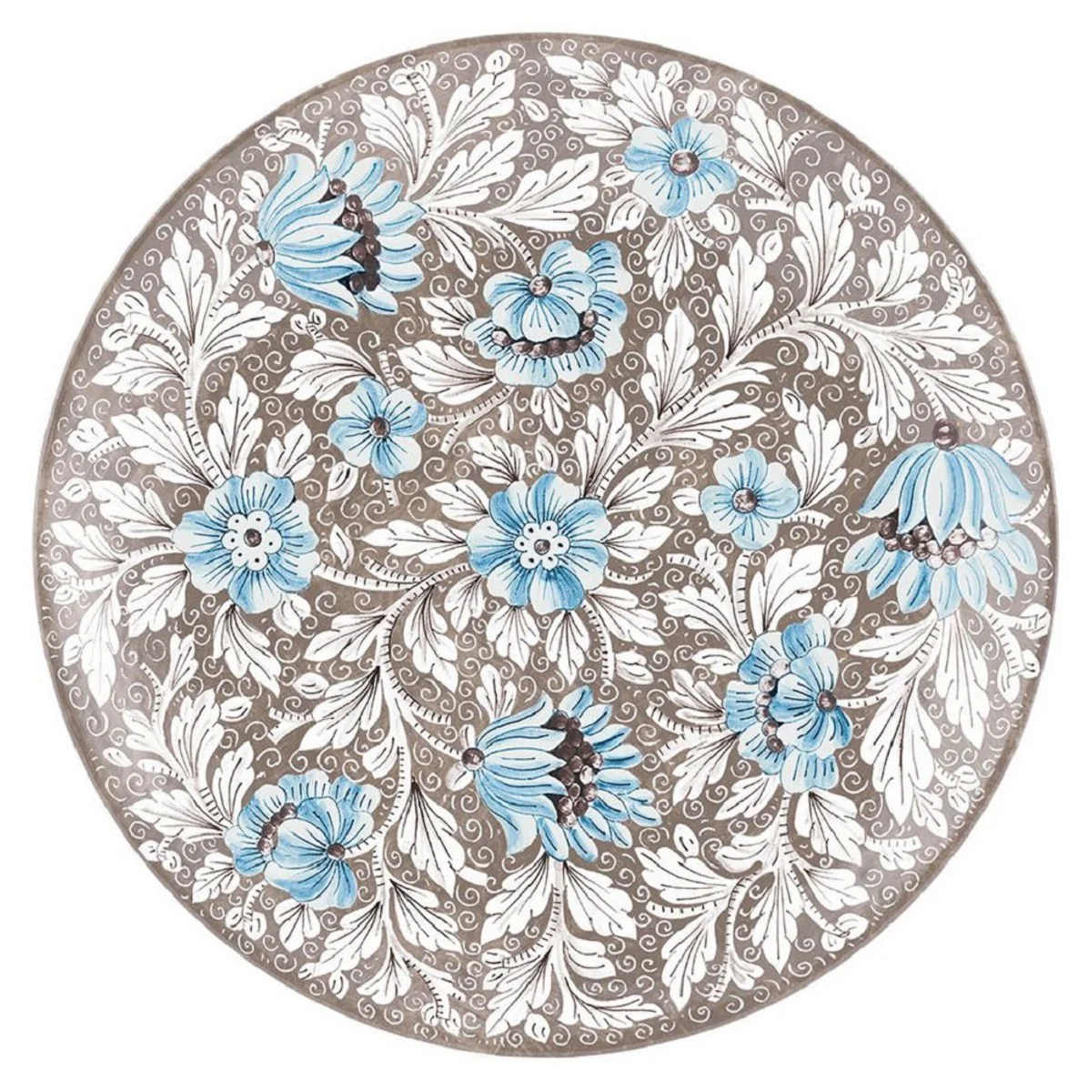 Casa Padrino conjunto de 6 platos de cer¨¢mica de lujo marr¨®n / multicolor ? 40 cm - Platos llanos hechos y pintados a mano con dise?o floral - Accesorios hoteles y restaurantes - Hecho en Italia