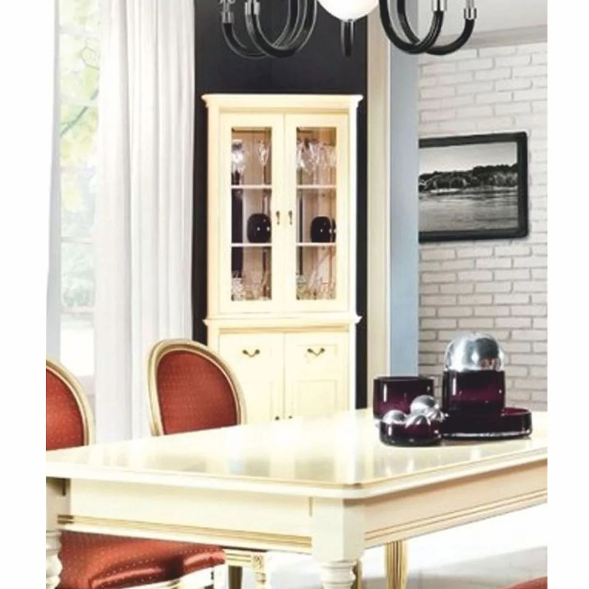 Casa Padrino vitrina de esquina barroco de lujo crema / oro A. 206,6 cm - Muebles de comedor barrocos