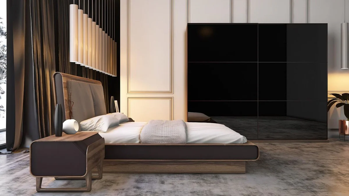 Casa Padrino armario de dormitorio de lujo marr¨®n / negro 256 x 66 x A. 212 cm - Armario de madera maciza noble con 2 puertas correderas - Muebles de dormitorio de lujo