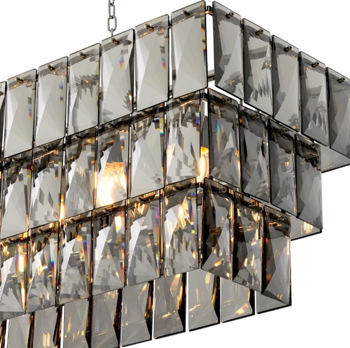 Casa Padrino l¨¢mpara de ara?a de lujo con cristal ahumado, acabado n¨ªquel L. 140 cm x P. 41 cm x A. 45,5 cm