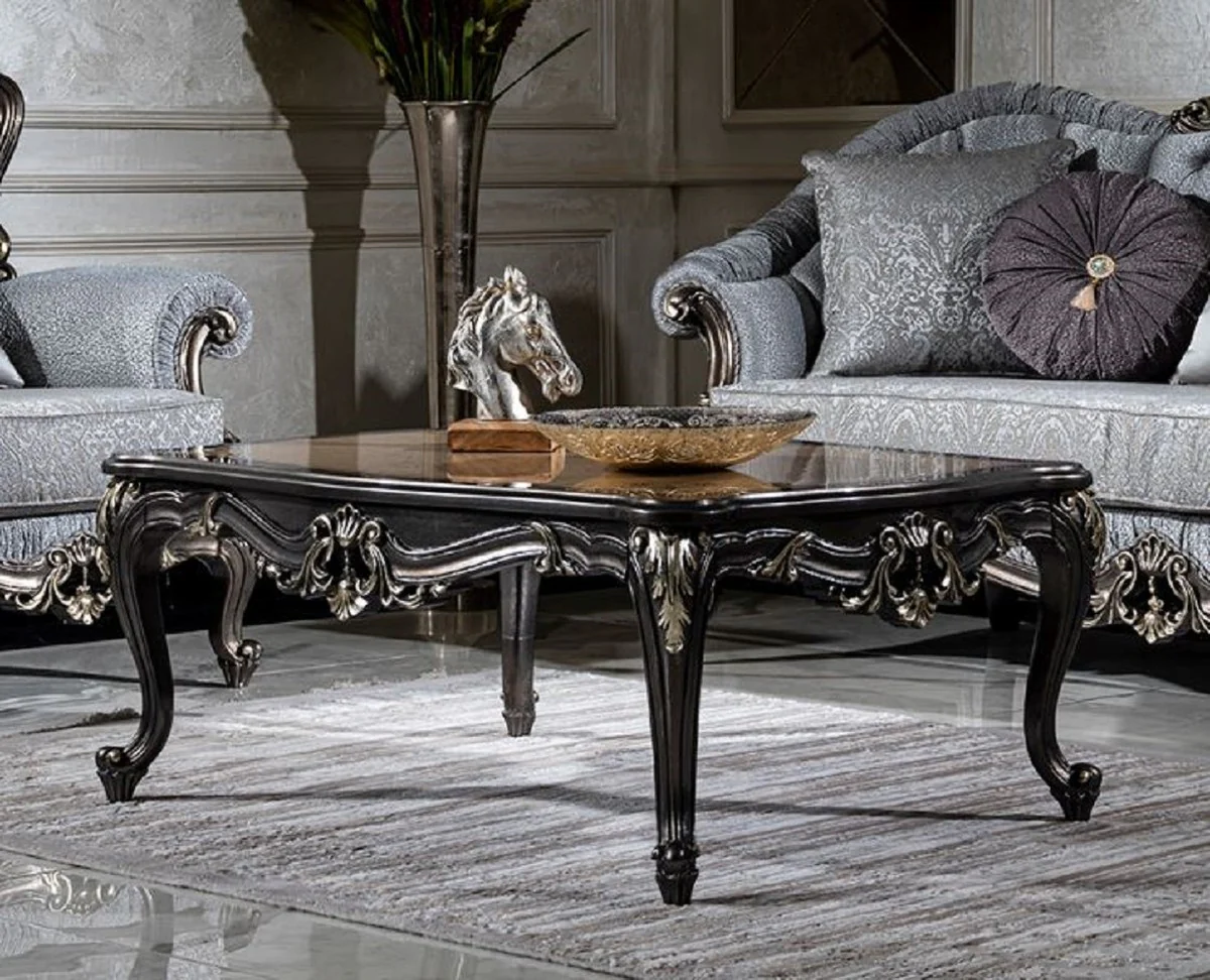 Casa Padrino mesa de centro barroco de lujo beige / gris oscuro / oro - Mesa de sal¨®n de madera maciza hecha a mano - Muebles de sal¨®n en estilo barroco