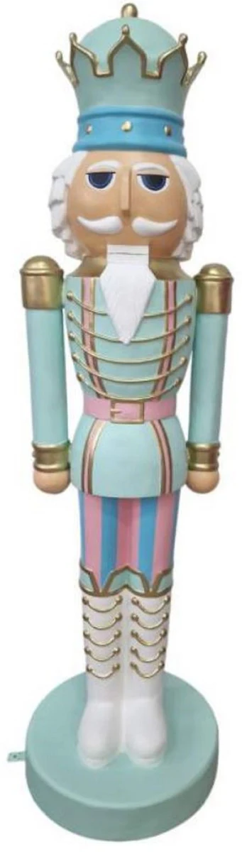 Casa Padrino escultura decorativa de lujo cascanueces rey verde menta / multicolor A. 200 cm - Figura de decoración navideña de tamaño natural - Escultura navideña decorativa XXL - Figura XXL