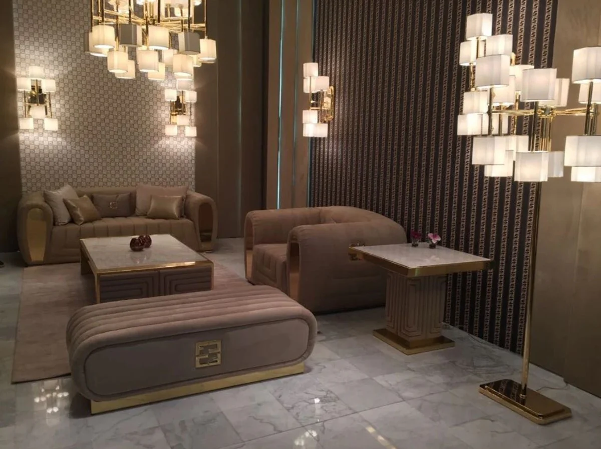 Casa Padrino banco de gamuza de lujo taupe / oro 130 x 60 x A. 36 cm - Muebles de Hotel - Calidad de Lujo - Hecho en Italia