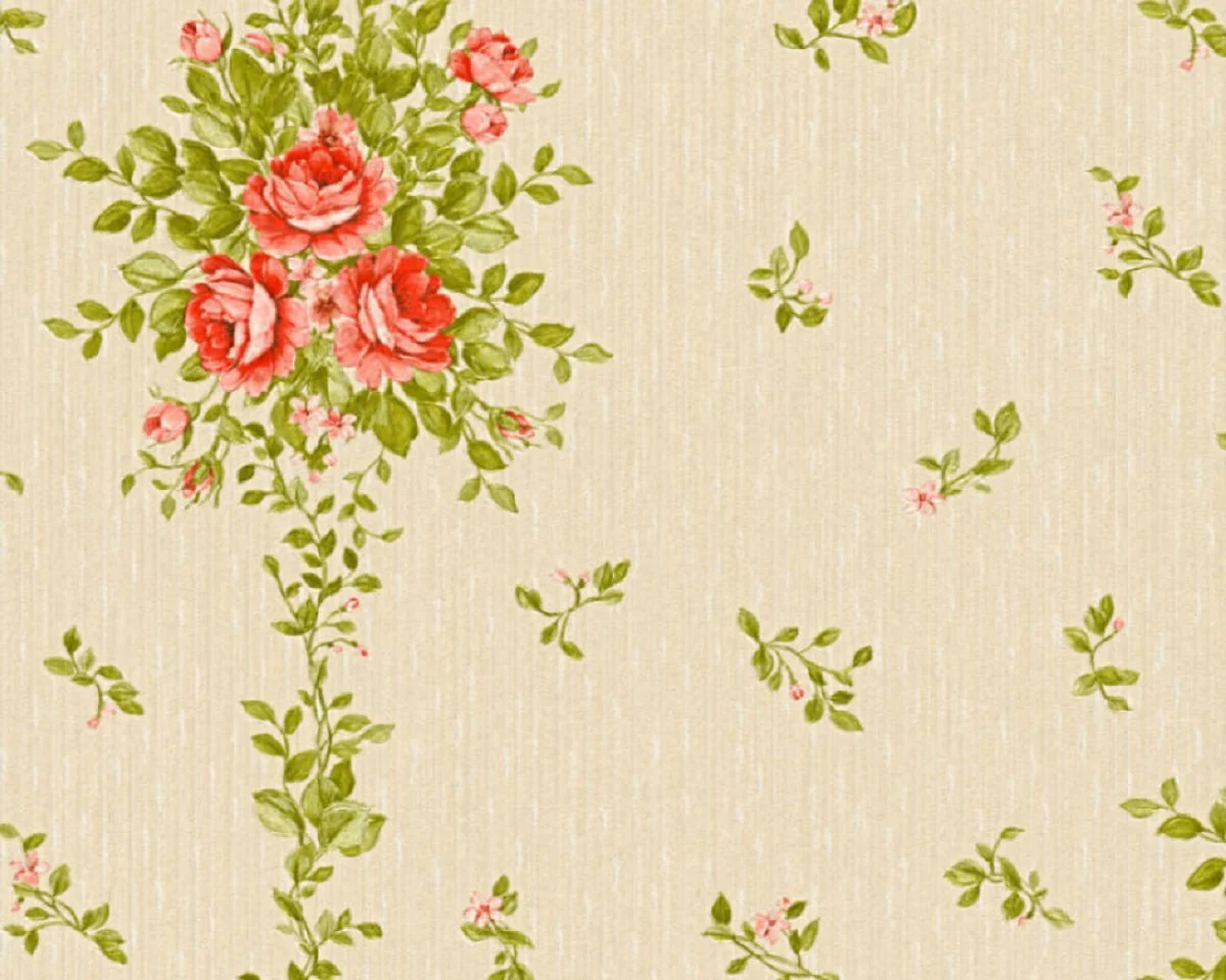 Casa Padrino papel pintado barroco no tejido beige / verde / rojo - Papel pintado de salón de estilo barroco con elegante patrón floral - Decoración de pared barroco