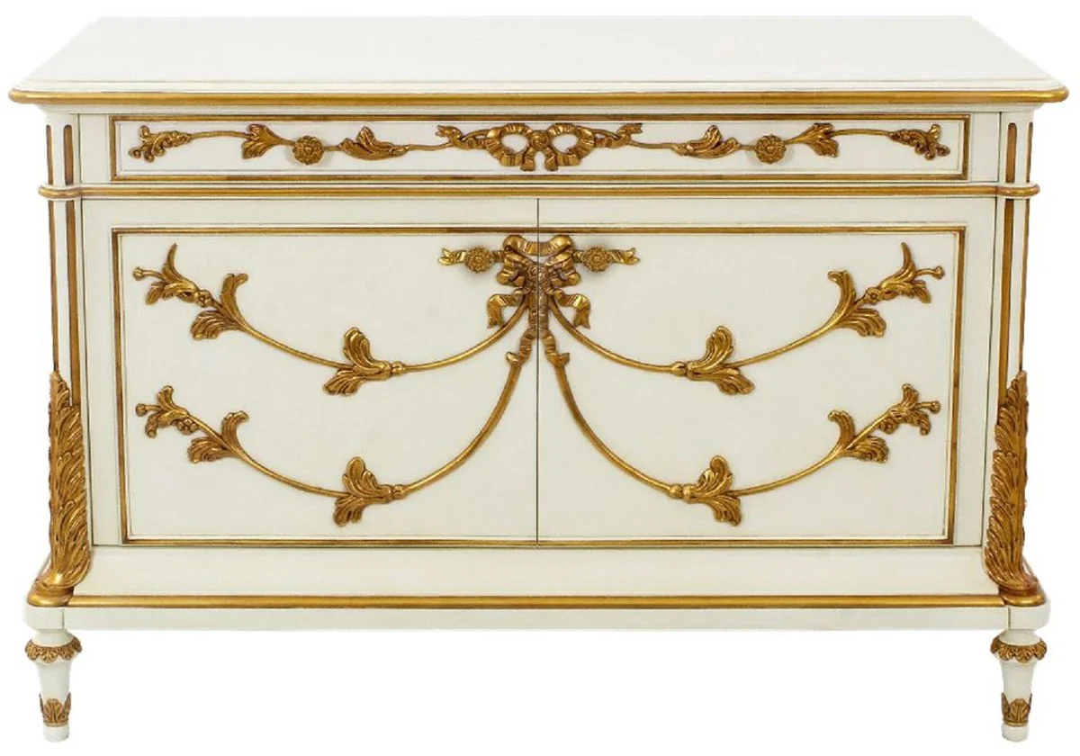 Casa Padrino aparador barroco de lujo crema / blanco / oro - Magnífico mueble de madera maciza con 2 puertas y cajón - Muebles Barroco